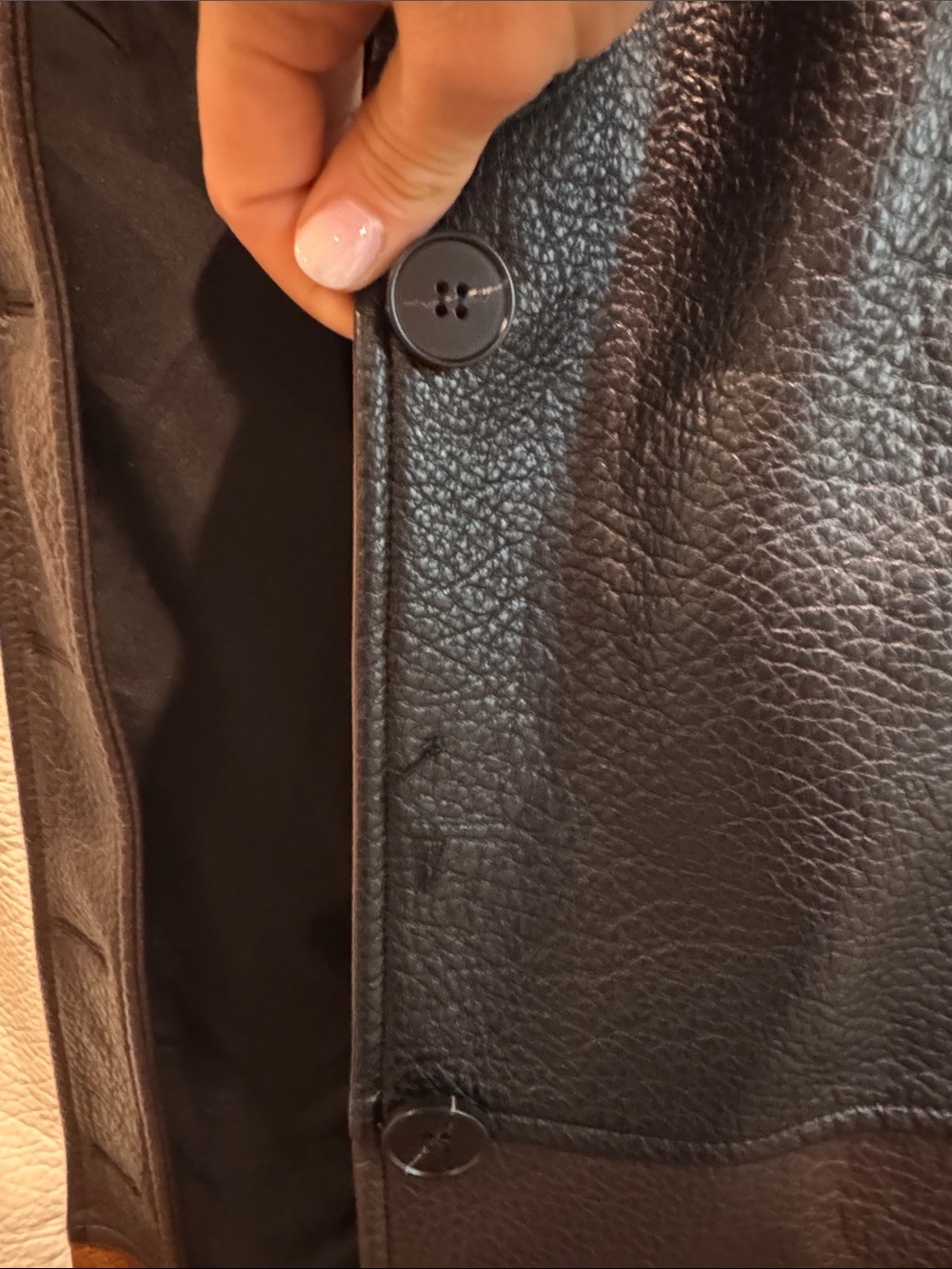 Ronny Kobo Collection Brown, Black & Cream Patchwork Leather Coat - Picture 6 of 6